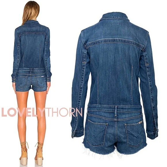 HUDSON // ltd ed ultra-flattering fit long sleeved raw hem stretch denim romper - Picture 14 of 16